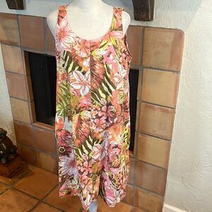 J. Jill Love Linen Pink Floral Linen Sleeveless Shift Dress, S!